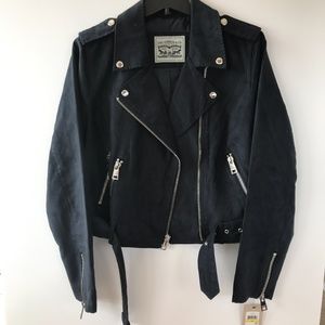 Levi Asym Belted Faux-Suede Moto Jacket M